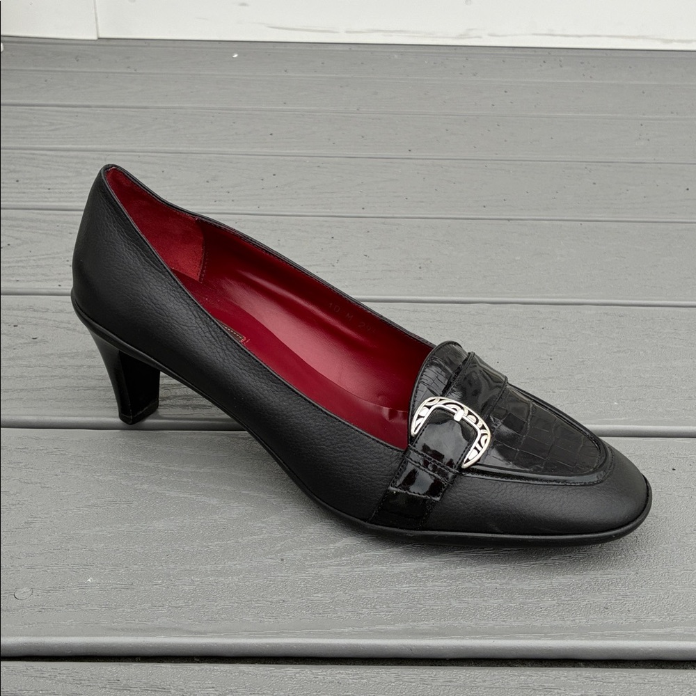 Brighton Galina Buckle Classic Career Leather Pumps Heels Black Size 10